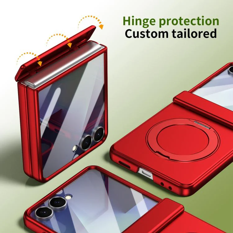 For Galaxy Z Flip8 5G Rotation Magnetic Ring Holder Hinge Integrated Film Phone Case(Red) - Image 3