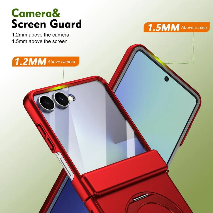 For Galaxy Z Flip8 5G Rotation Magnetic Ring Holder Hinge Integrated Film Phone Case(Red) - Image 8