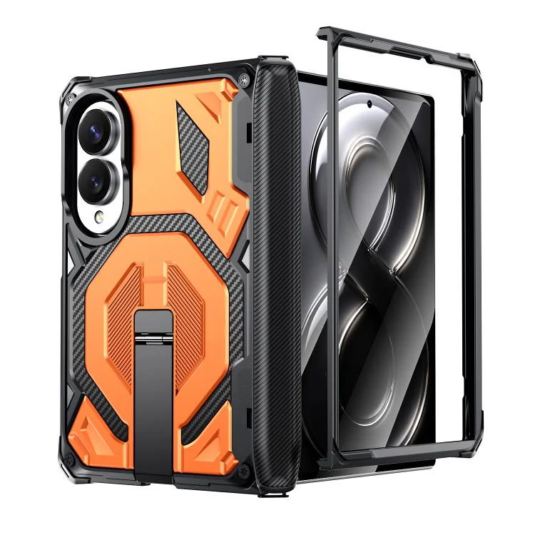 For Galaxy Z Fold8 5G Hidden Metal Holder Magnetic Shockproof Phone Case(Orange) - Image 2