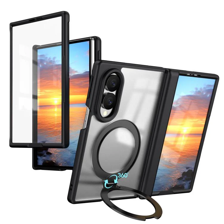 For  Galaxy Z Fold8 5G Hinge 360 Rotation Magnetic Ring Holder Integrated Film Phone Case(Black)