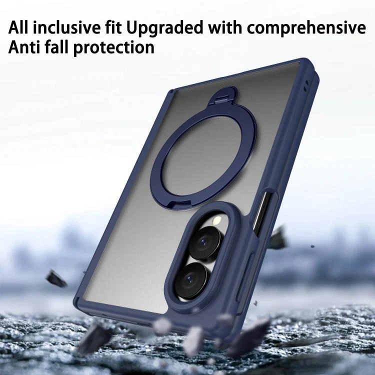 For Galaxy Z Fold8 5G Hinge 360 Rotation Magnetic Ring Holder Integrated Film Phone Case(Blue) - Image 7