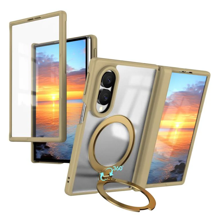 For  Galaxy Z Fold8 5G Hinge 360 Rotation Magnetic Ring Holder Integrated Film Phone Case(Desert Gold)