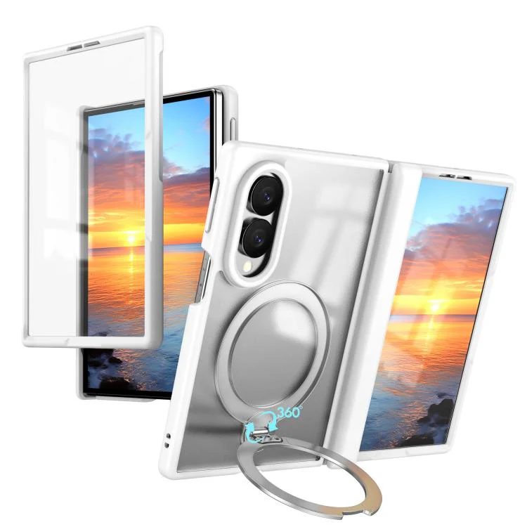 For Galaxy Z Fold8 5G Hinge 360 Rotation Magnetic Ring Holder Integrated Film Phone Case(White)