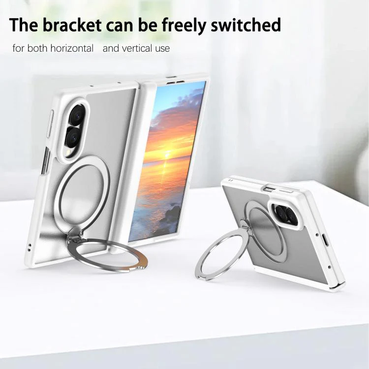 For Galaxy Z Fold8 5G Hinge 360 Rotation Magnetic Ring Holder Integrated Film Phone Case(White) - Image 6