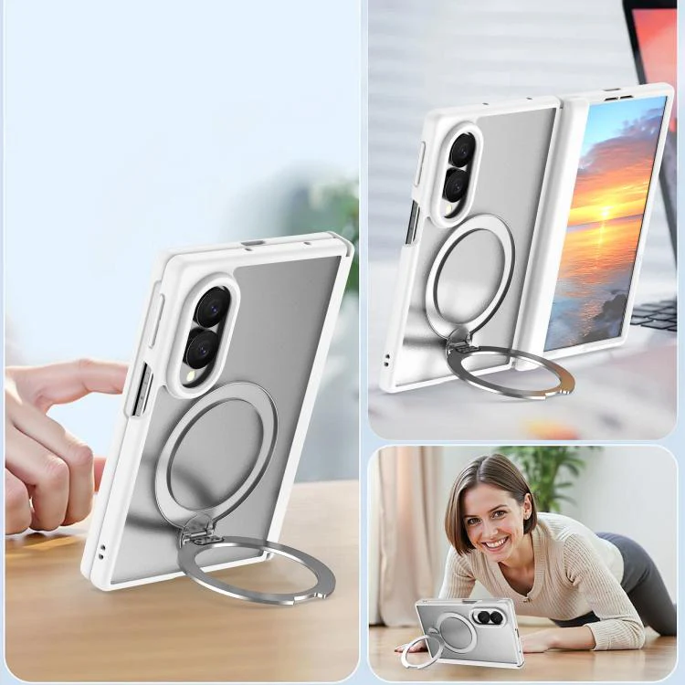 For Galaxy Z Fold8 5G Hinge 360 Rotation Magnetic Ring Holder Integrated Film Phone Case(White) - Image 8