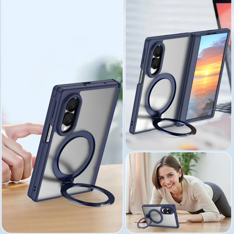 For  Galaxy Z Fold8 5G Hinge 360 Rotation Magnetic Ring Holder Phone Case, No Film(Blue) - Image 8