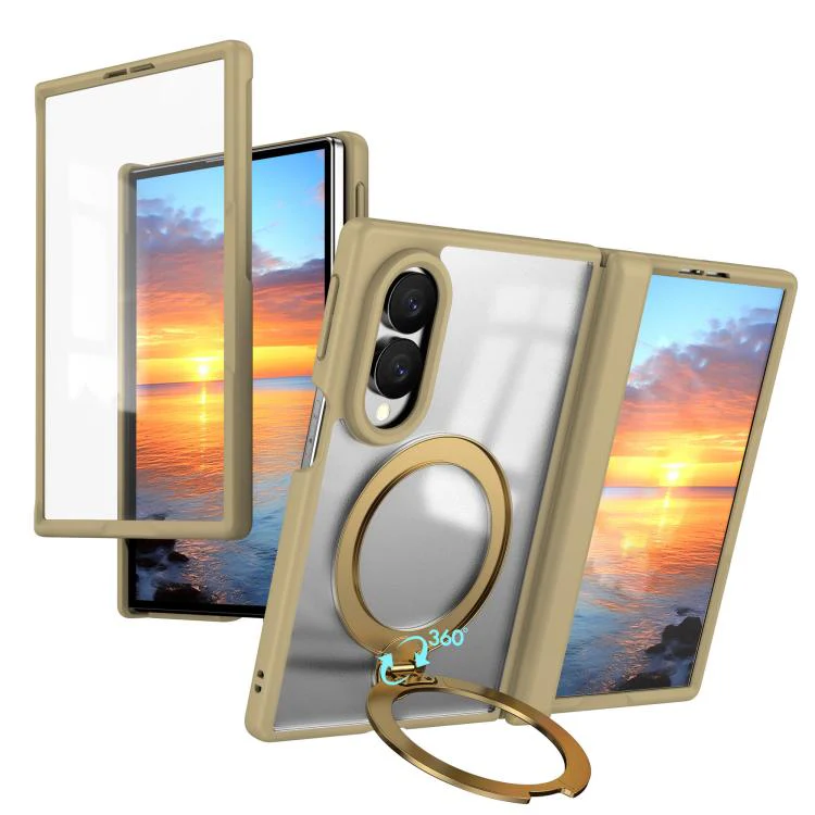 For Galaxy Z Fold8 5G Hinge 360 Rotation Magnetic Ring Holder Phone Case, No Film(Desert Gold)