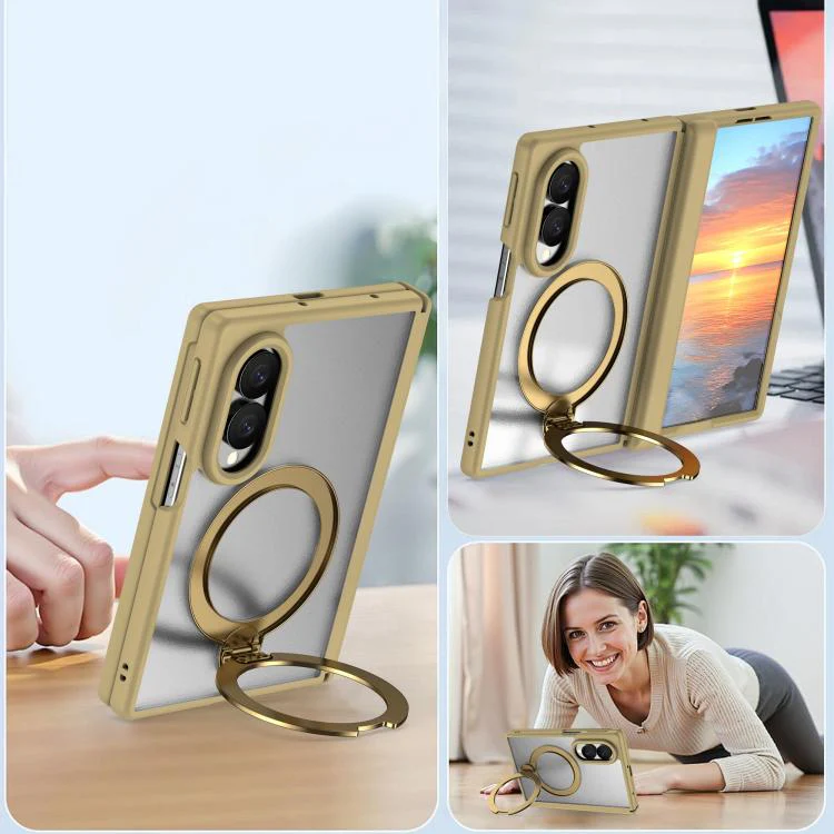 For Galaxy Z Fold8 5G Hinge 360 Rotation Magnetic Ring Holder Phone Case, No Film(Desert Gold) - Image 8