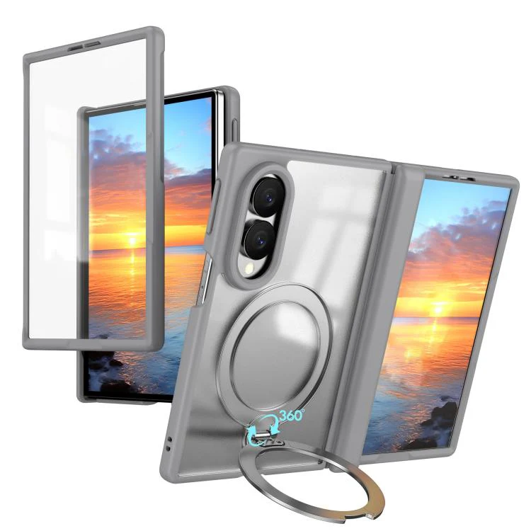For  Galaxy Z Fold8 5G Hinge 360 Rotation Magnetic Ring Holder Phone Case, No Film(Grey)