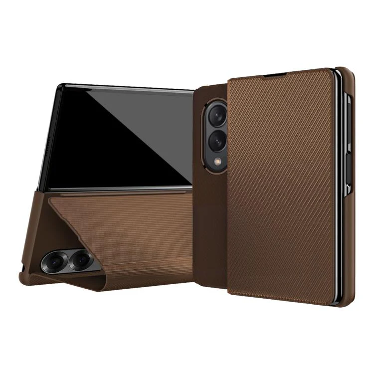 For  Galaxy Z Fold8 5G Kevlar-Texture Vegan Leather Phone Case with Holder(Brown)