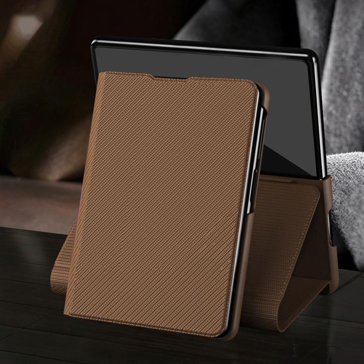 For  Galaxy Z Fold8 5G Kevlar-Texture Vegan Leather Phone Case with Holder(Brown) - Image 2