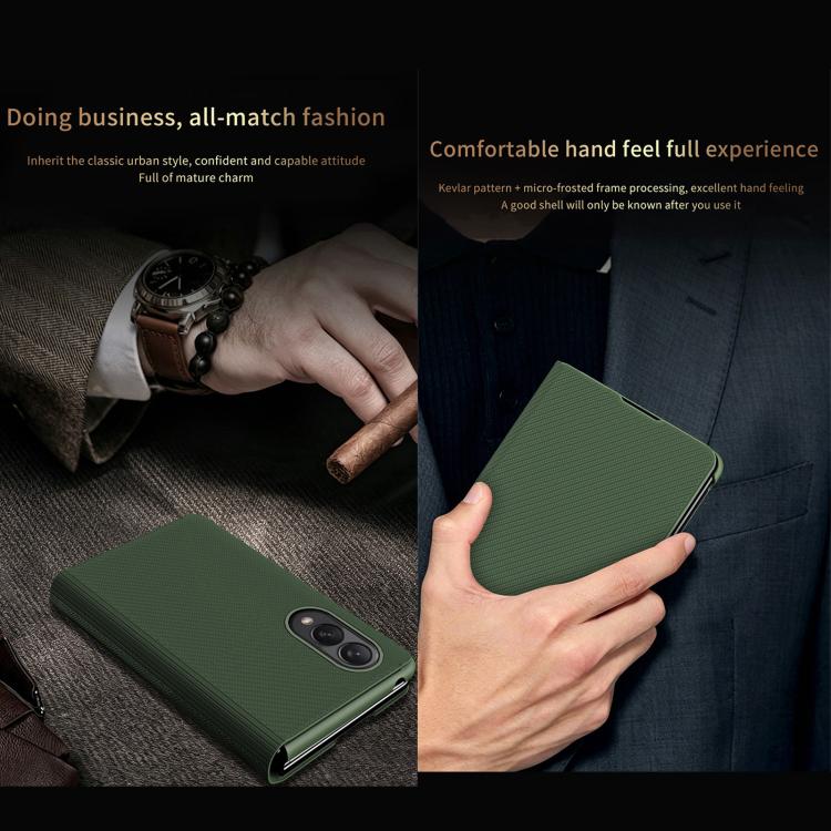 For  Galaxy Z Fold8 5G Kevlar-Texture Vegan Leather Phone Case with Holder(Brown) - Image 4