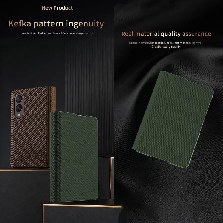 For  Galaxy Z Fold8 5G Kevlar-Texture Vegan Leather Phone Case with Holder(Green) - Image 3