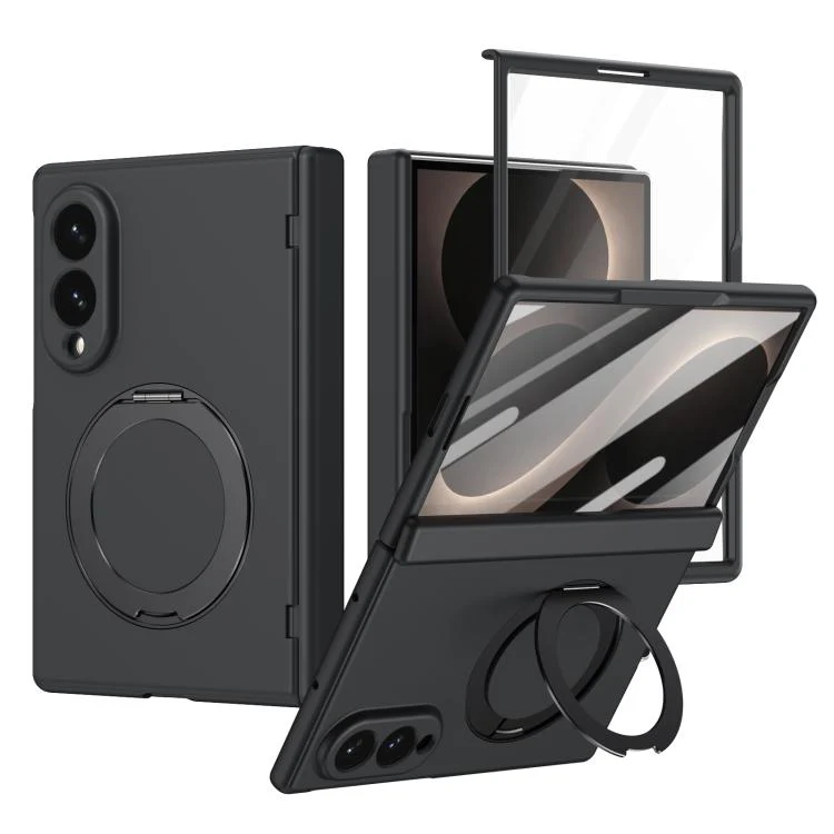 For Galaxy Z Fold8 5G Rotation Magnetic Ring Holder Hinge Integrated Film Phone Case(Black)