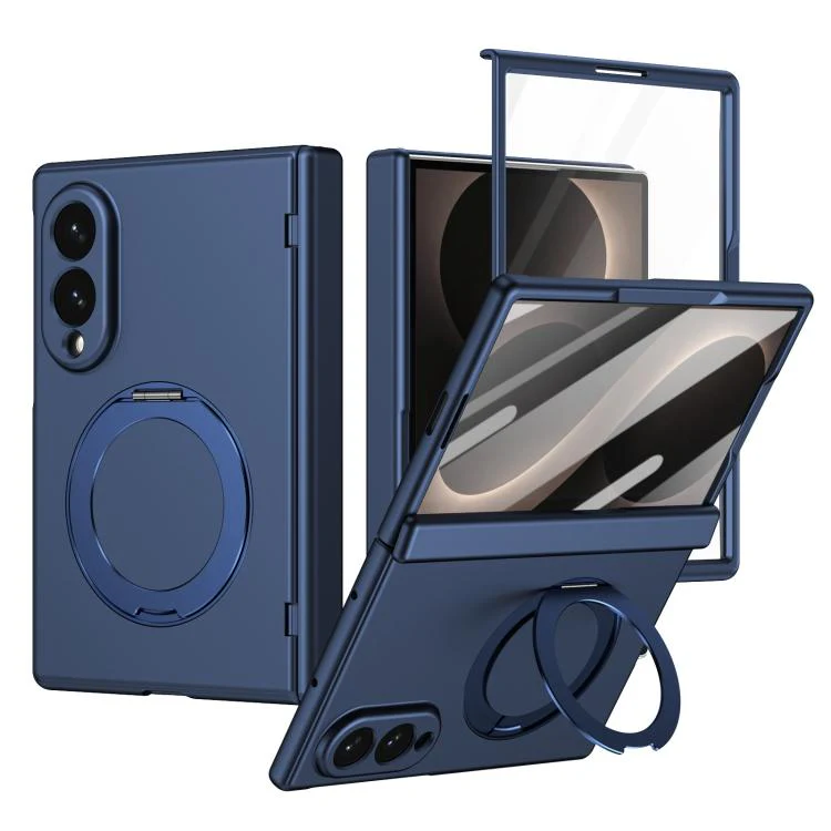 For  Galaxy Z Fold8 5G Rotation Magnetic Ring Holder Hinge Integrated Film Phone Case(Blue)