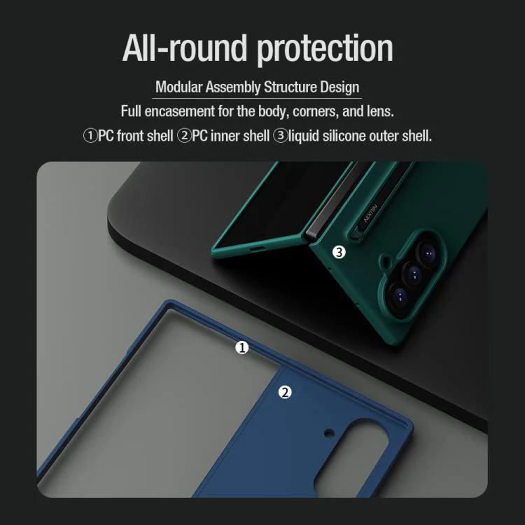 For Galaxy Z Fold8 Ultra 5G NILLKIN Fold Liquid Silicone PC Phone Case with Stylus(Black) - Image 8