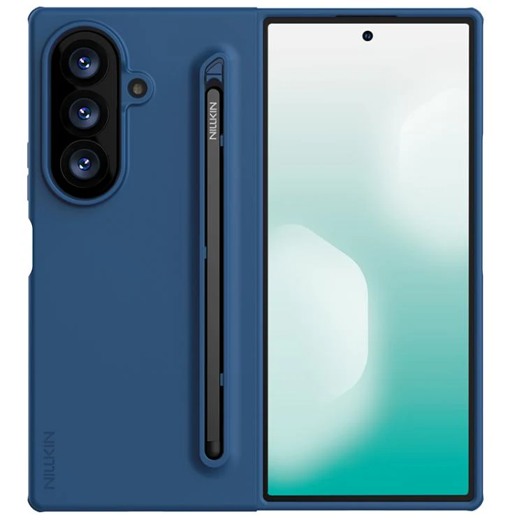 For Galaxy Z Fold8 Ultra 5G NILLKIN Fold Liquid Silicone PC Phone Case with Stylus(Blue)