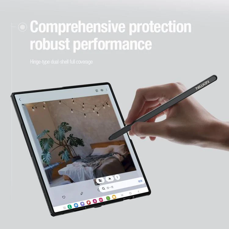 For Galaxy Z Fold8 Ultra 5G NILLKIN Frosted Fold PC + TPU MagSafe Magnetic Phone Case with Stylus(Transparent Black) - Image 5