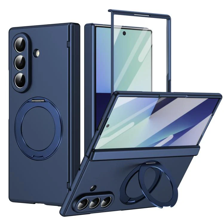 For Galaxy Z Fold8 Ultra 5G Rotation Magnetic Ring Holder Hinge Integrated Film Phone Case(Blue)