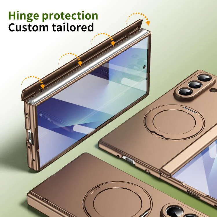 For Galaxy Z Fold8 Ultra 5G Rotation Magnetic Ring Holder Hinge Integrated Film Phone Case(Gold) - Image 3