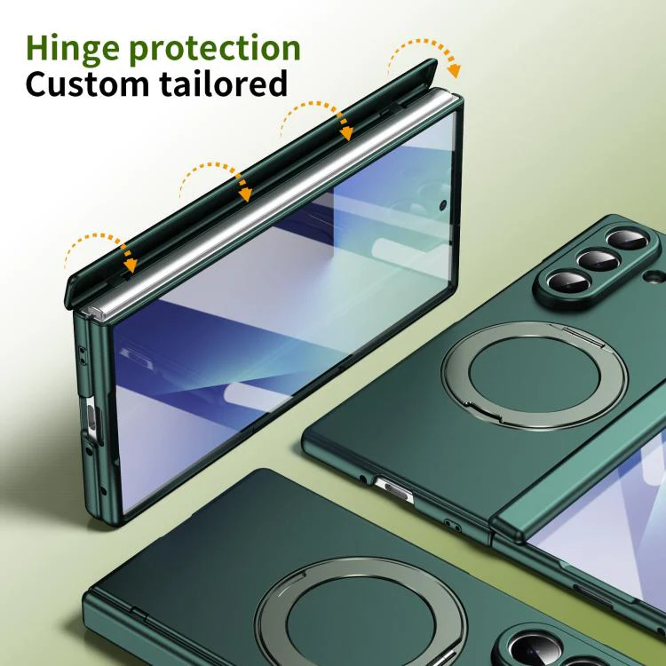For Galaxy Z Fold8 Ultra 5G Rotation Magnetic Ring Holder Hinge Integrated Film Phone Case(Green) - Image 3