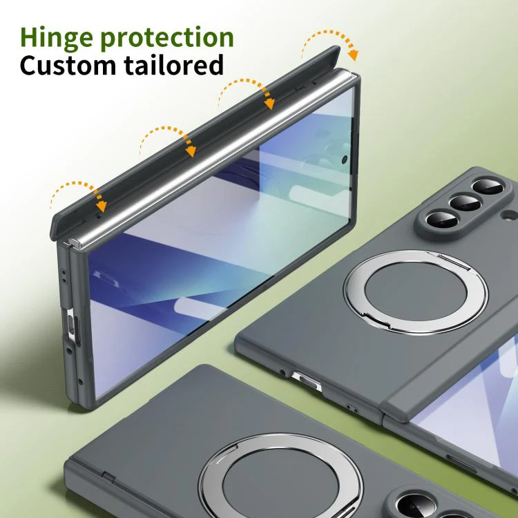 For Galaxy Z Fold8 Ultra 5G Rotation Magnetic Ring Holder Hinge Integrated Film Phone Case(Grey) - Image 3