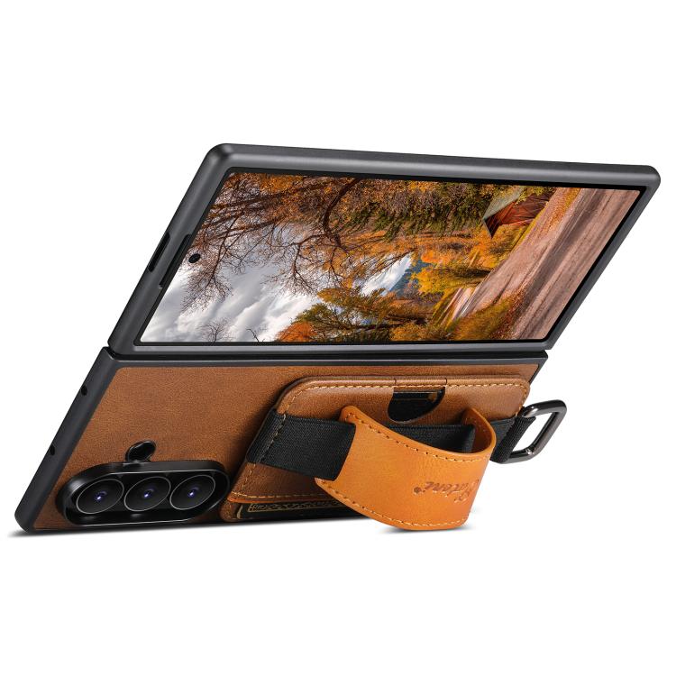 For Galaxy Z Fold8 Ultra 5G Suteni H13 Oil Wax Leather Wrist Strap Wallet Back Phone Case(Brown) - Image 3