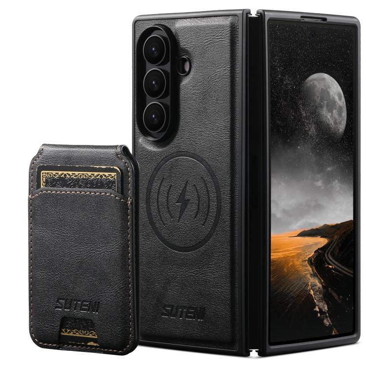 For Galaxy Z Fold8 Ultra 5G Suteni M5 Magnetic Card Bag MagSafe Cowhide Texture Leather Phone Case(Black)