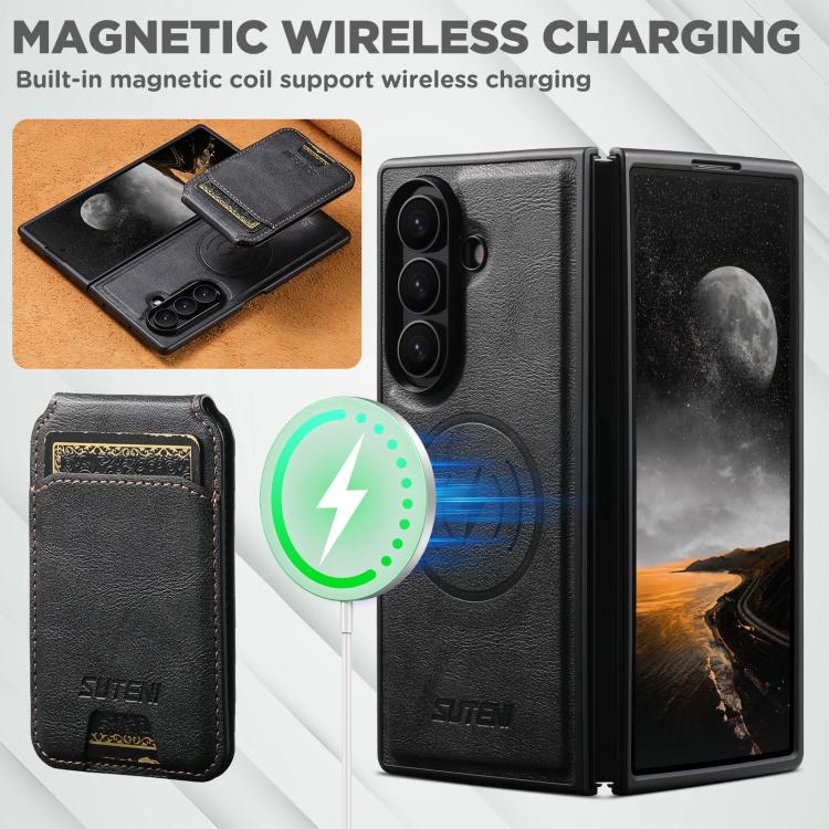 For Galaxy Z Fold8 Ultra 5G Suteni M5 Magnetic Card Bag MagSafe Cowhide Texture Leather Phone Case(Black) - Image 3