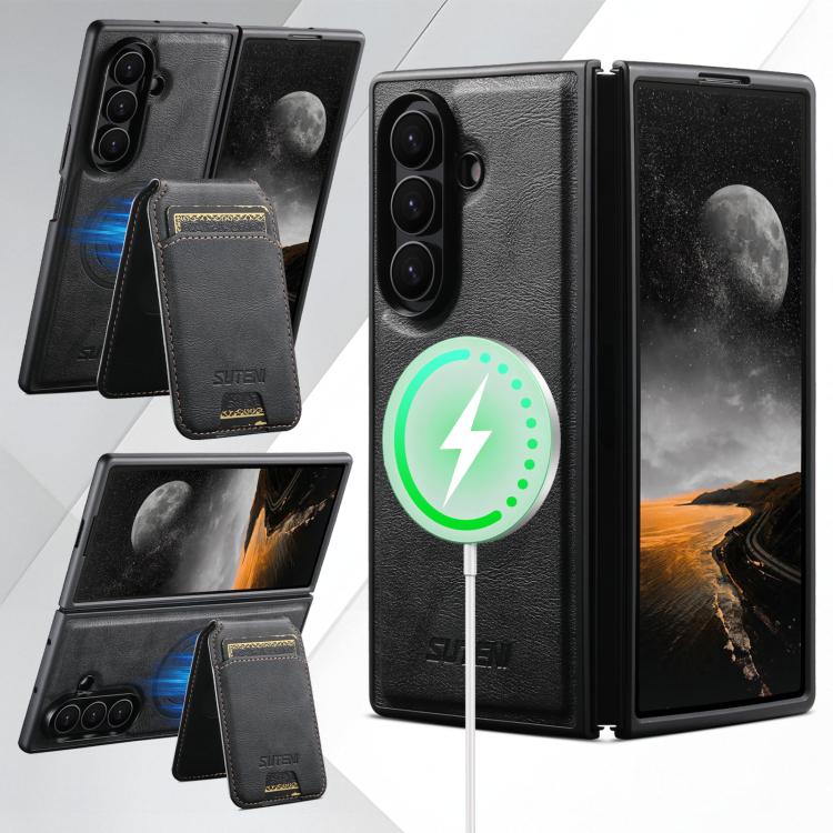 For Galaxy Z Fold8 Ultra 5G Suteni M5 Magnetic Card Bag MagSafe Cowhide Texture Leather Phone Case(Black) - Image 4