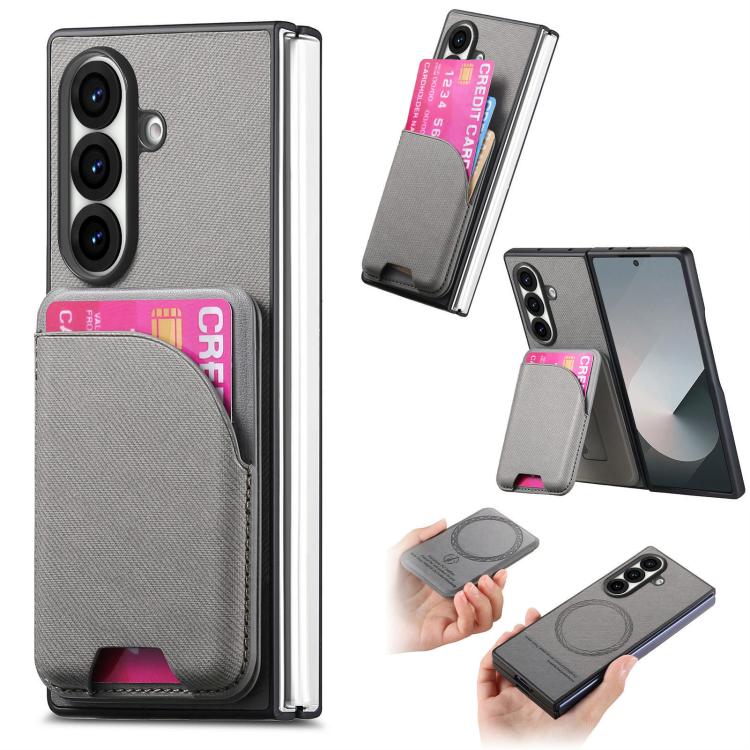 For Galaxy Z Fold8 Ultra 5G Twill Fabric Leather Skin Card Bag Magnetic Back Phone Case(Gray)