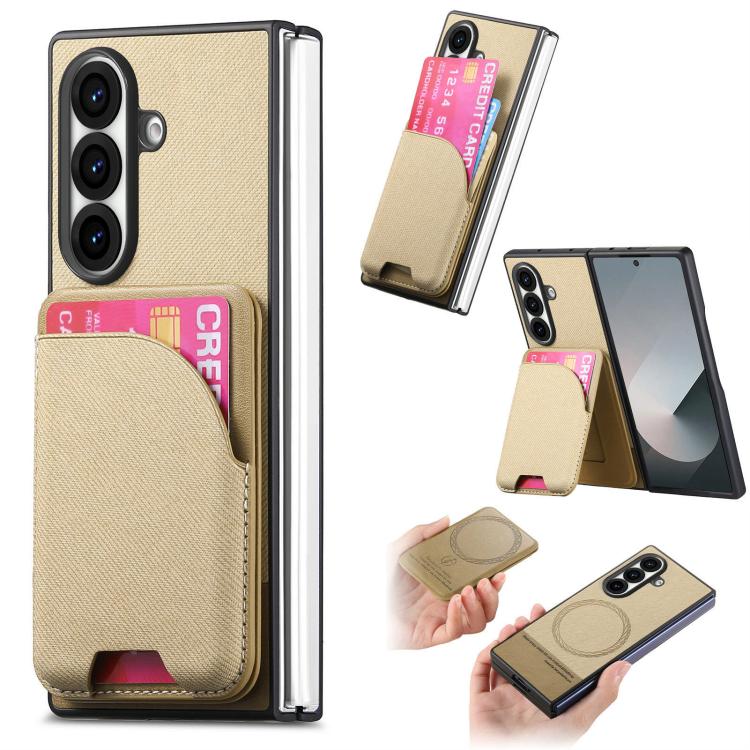 For Galaxy Z Fold8 Ultra 5G Twill Fabric Leather Skin Card Bag Magnetic Back Phone Case(Khaki)