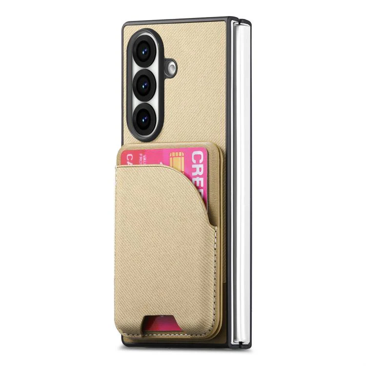 For Galaxy Z Fold8 Ultra 5G Twill Fabric Leather Skin Card Bag Magnetic Back Phone Case(Khaki) - Image 2