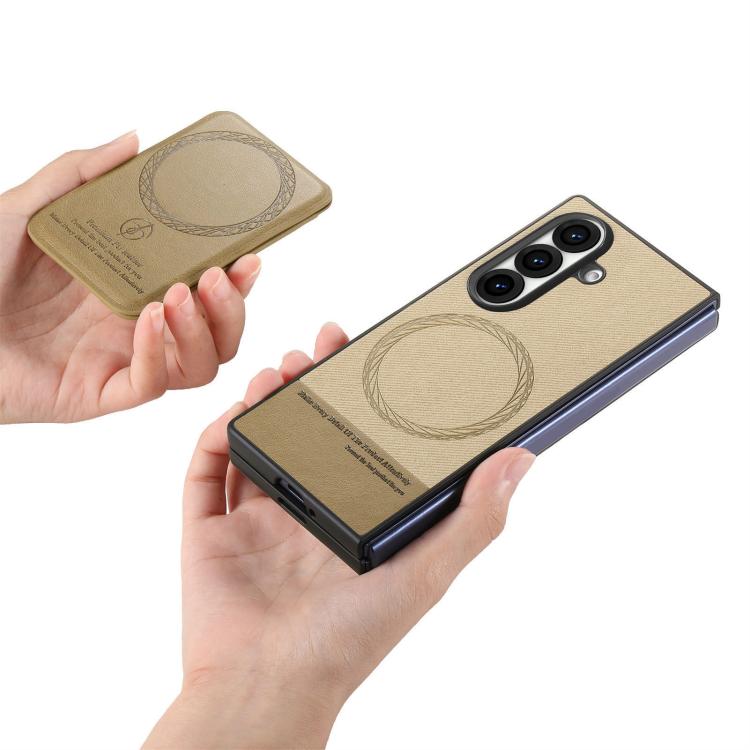 For Galaxy Z Fold8 Ultra 5G Twill Fabric Leather Skin Card Bag Magnetic Back Phone Case(Khaki) - Image 4