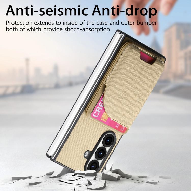 For Galaxy Z Fold8 Ultra 5G Twill Fabric Leather Skin Card Bag Magnetic Back Phone Case(Khaki) - Image 5