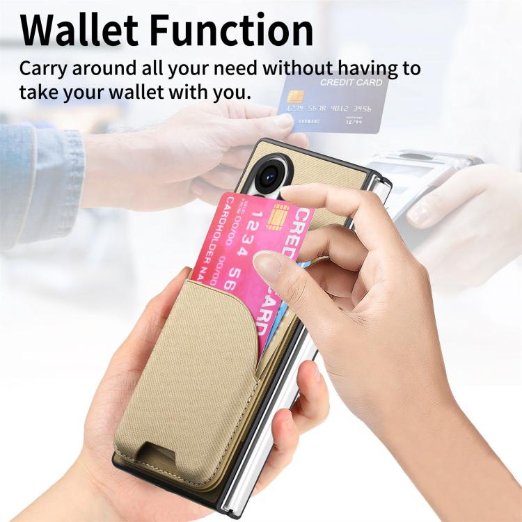 For Galaxy Z Fold8 Ultra 5G Twill Fabric Leather Skin Card Bag Magnetic Back Phone Case(Khaki) - Image 6