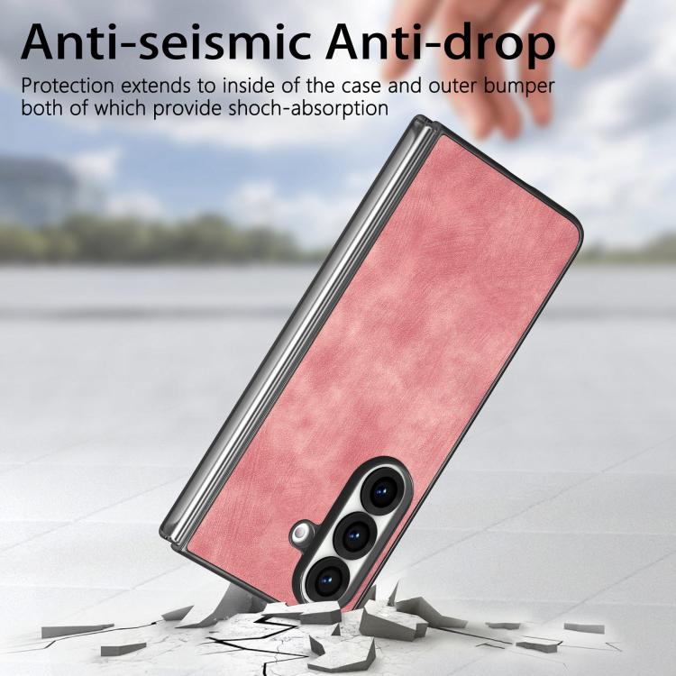 For Galaxy Z Fold8 Ultra 5G Vintage Leather PC Back Cover Phone Case(Pink) - Image 4
