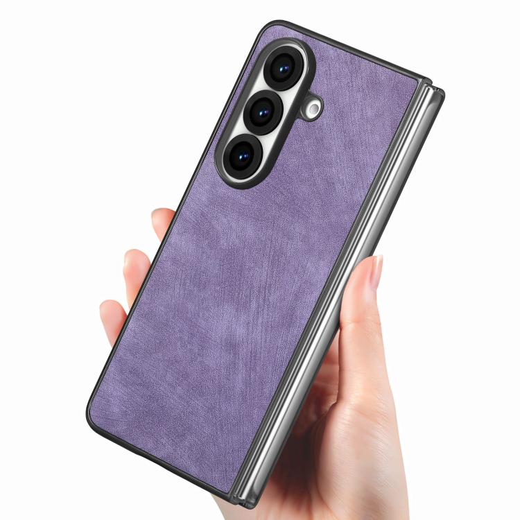 For Galaxy Z Fold8 Ultra 5G Vintage Leather PC Back Cover Phone Case(Purple) - Image 3