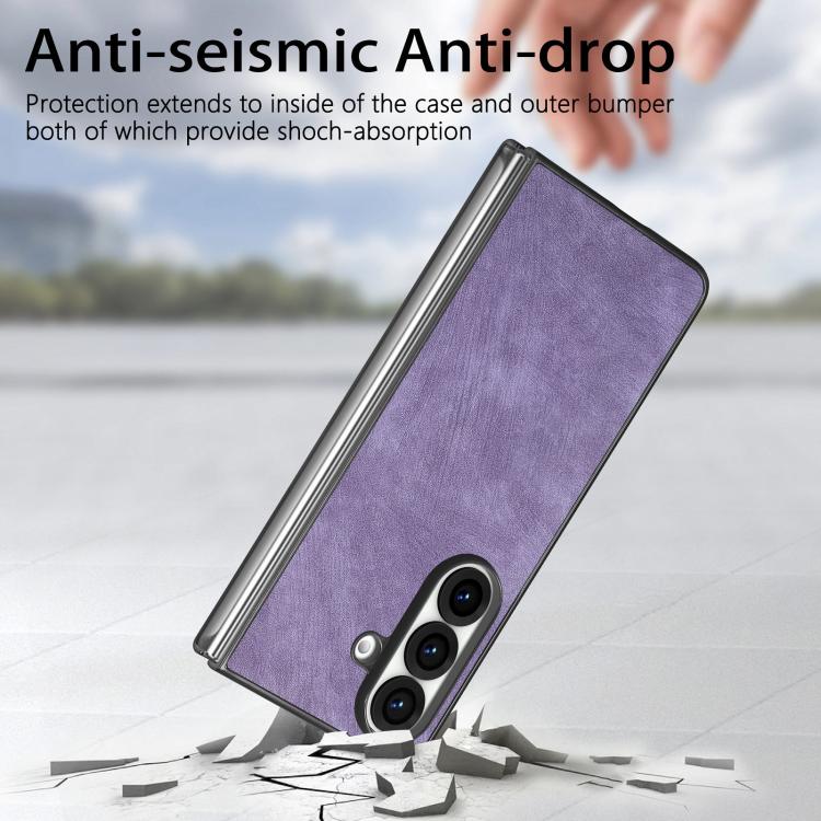 For Galaxy Z Fold8 Ultra 5G Vintage Leather PC Back Cover Phone Case(Purple) - Image 4