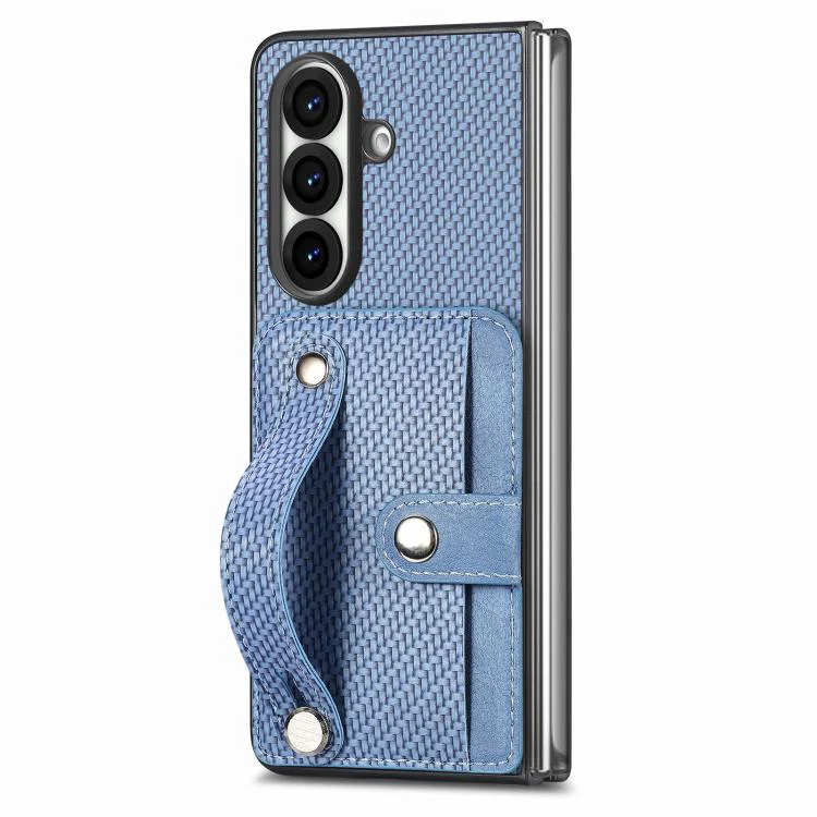 For Galaxy Z Fold8 Ultra 5G Wristband Kickstand Card Wallet Back Cover Phone Case(Blue)