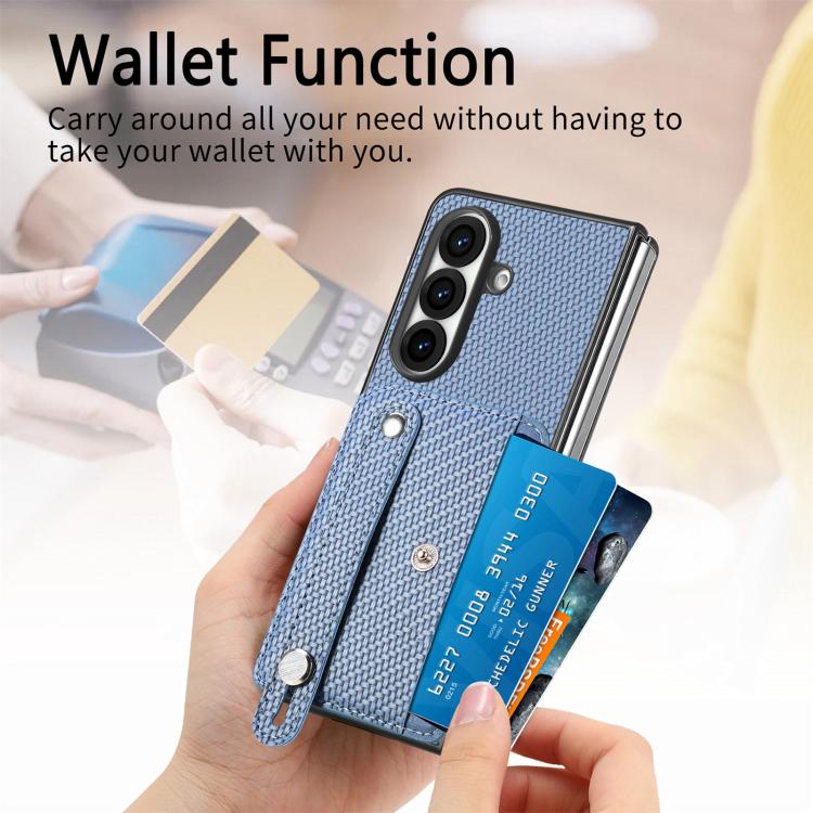 For Galaxy Z Fold8 Ultra 5G Wristband Kickstand Card Wallet Back Cover Phone Case(Blue) - Image 5