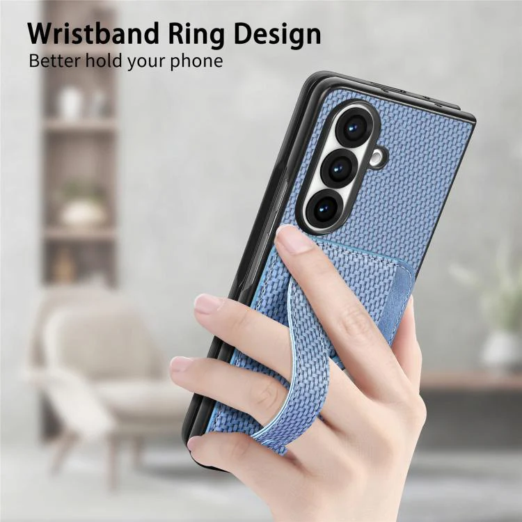 For Galaxy Z Fold8 Ultra 5G Wristband Kickstand Card Wallet Back Cover Phone Case(Blue) - Image 6