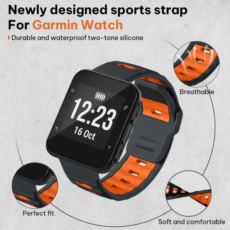 For Garmin Forerunner 35/30/35j xDfind Flat-head Dual-color Silicone Watch Band(Ash+Orange) - Image 3