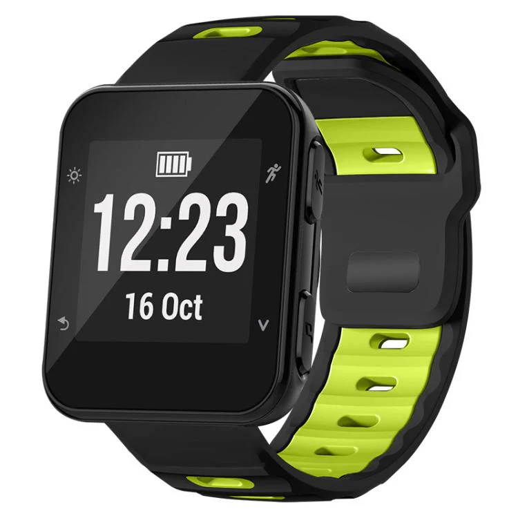 For Garmin Forerunner 35/30/35j xDfind Flat-head Dual-color Silicone Watch Band(Black+Fluorescent Green)