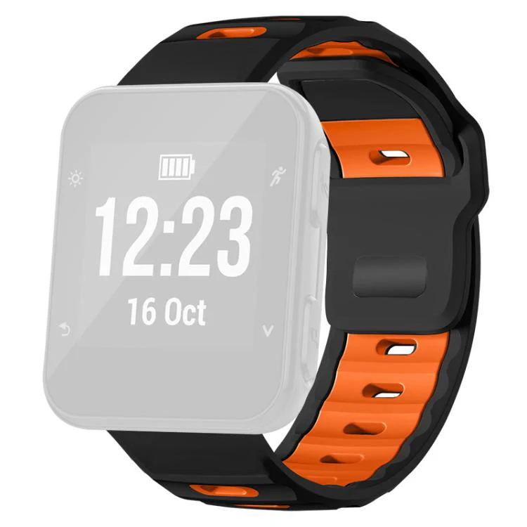 For Garmin Forerunner 35/30/35j xDfind Flat-head Dual-color Silicone Watch Band(Black+Orange) - Image 2