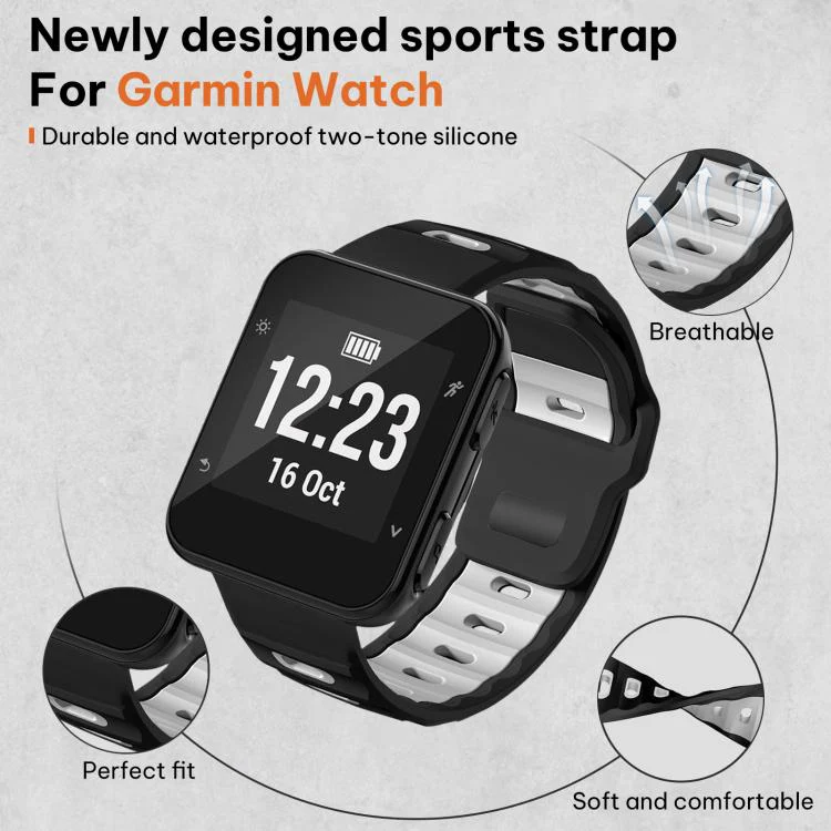 For Garmin Forerunner 35/30/35j xDfind Flat-head Dual-color Silicone Watch Band(Black+White) - Image 3
