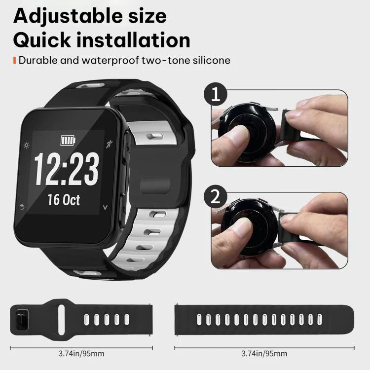 For Garmin Forerunner 35/30/35j xDfind Flat-head Dual-color Silicone Watch Band(Black+White) - Image 4