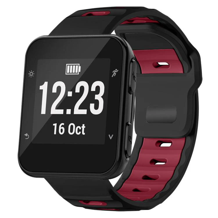 For Garmin Forerunner 35/30/35j xDfind Flat-head Dual-color Silicone Watch Band(Black+Wine Red)