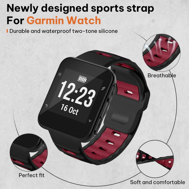 For Garmin Forerunner 35/30/35j xDfind Flat-head Dual-color Silicone Watch Band(Black+Wine Red) - Image 3