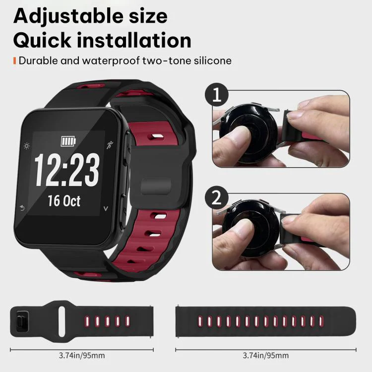 For Garmin Forerunner 35/30/35j xDfind Flat-head Dual-color Silicone Watch Band(Black+Wine Red) - Image 4